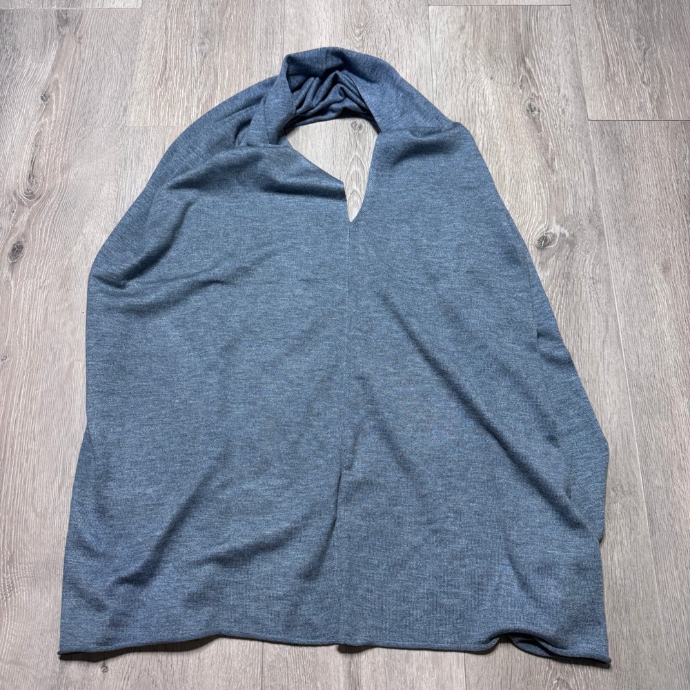 Kerisma Heathered Blue Gray Knit Poncho Wrap Draped Hooded Shawl One Size